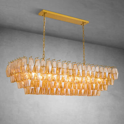 Gold Rectangular 54" 12-Light Smoke Glass Modern Dining Chandelier