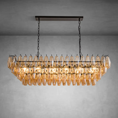 Gold Rectangular 54" 12-Light Smoke Glass Modern Dining Chandelier