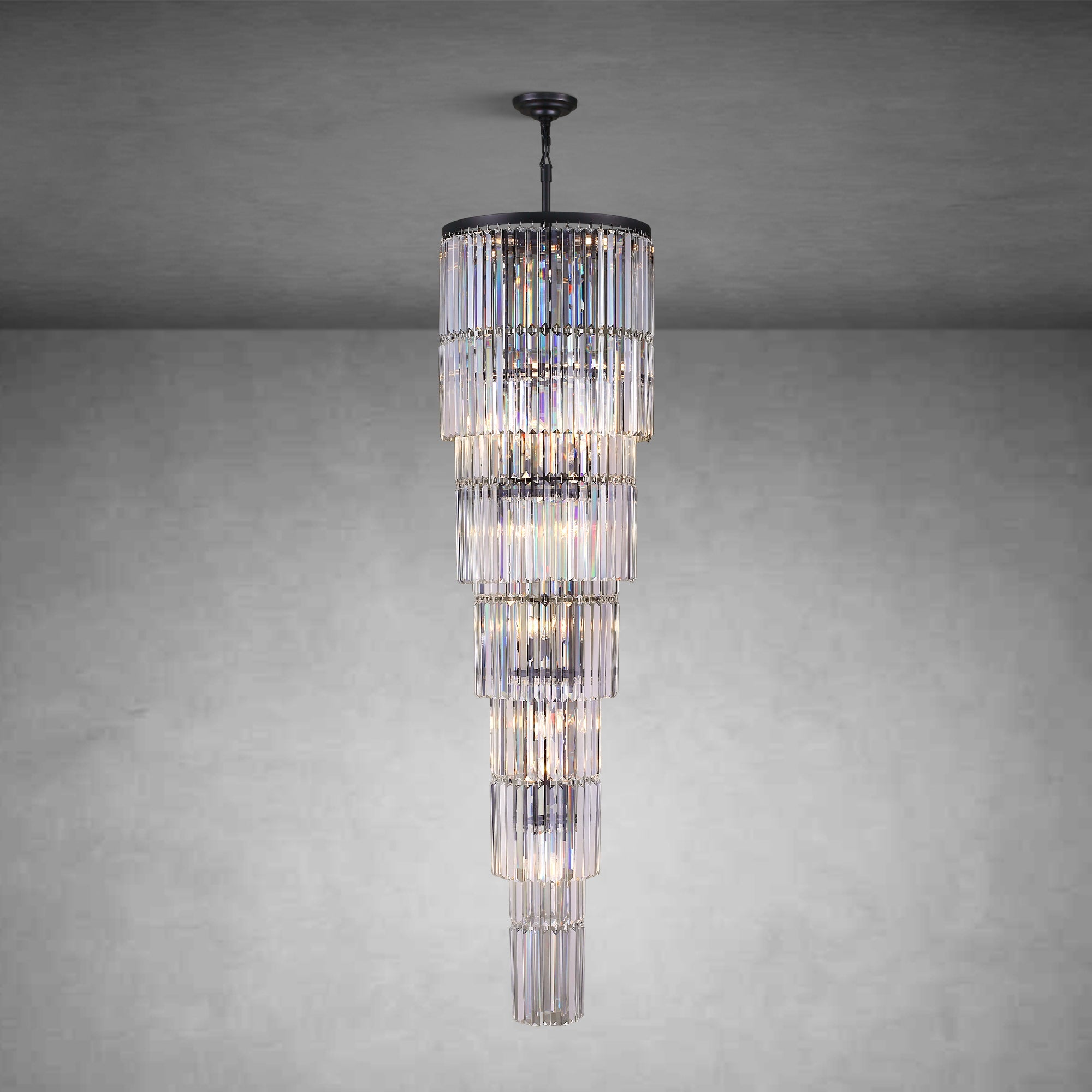 78.7" Luxury Long Crystal Chandelier  29-Light Modern Black Large Chandeliers