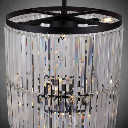78.7" Luxury Long Crystal Chandelier  29-Light Modern Black Large Chandeliers