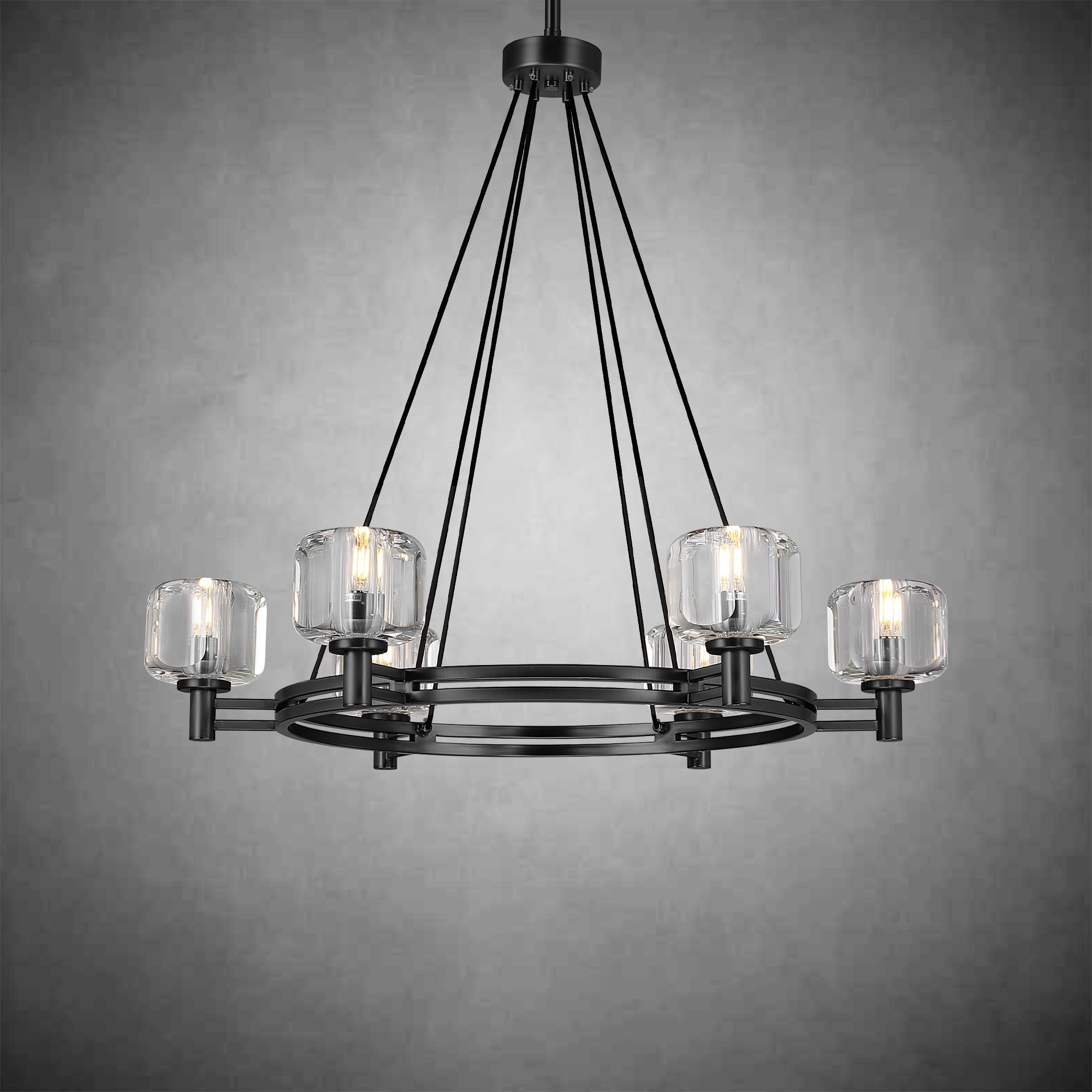 Black Round Crystal Chandelier, 36" K9 Crystal Chandeliers for Dining Room