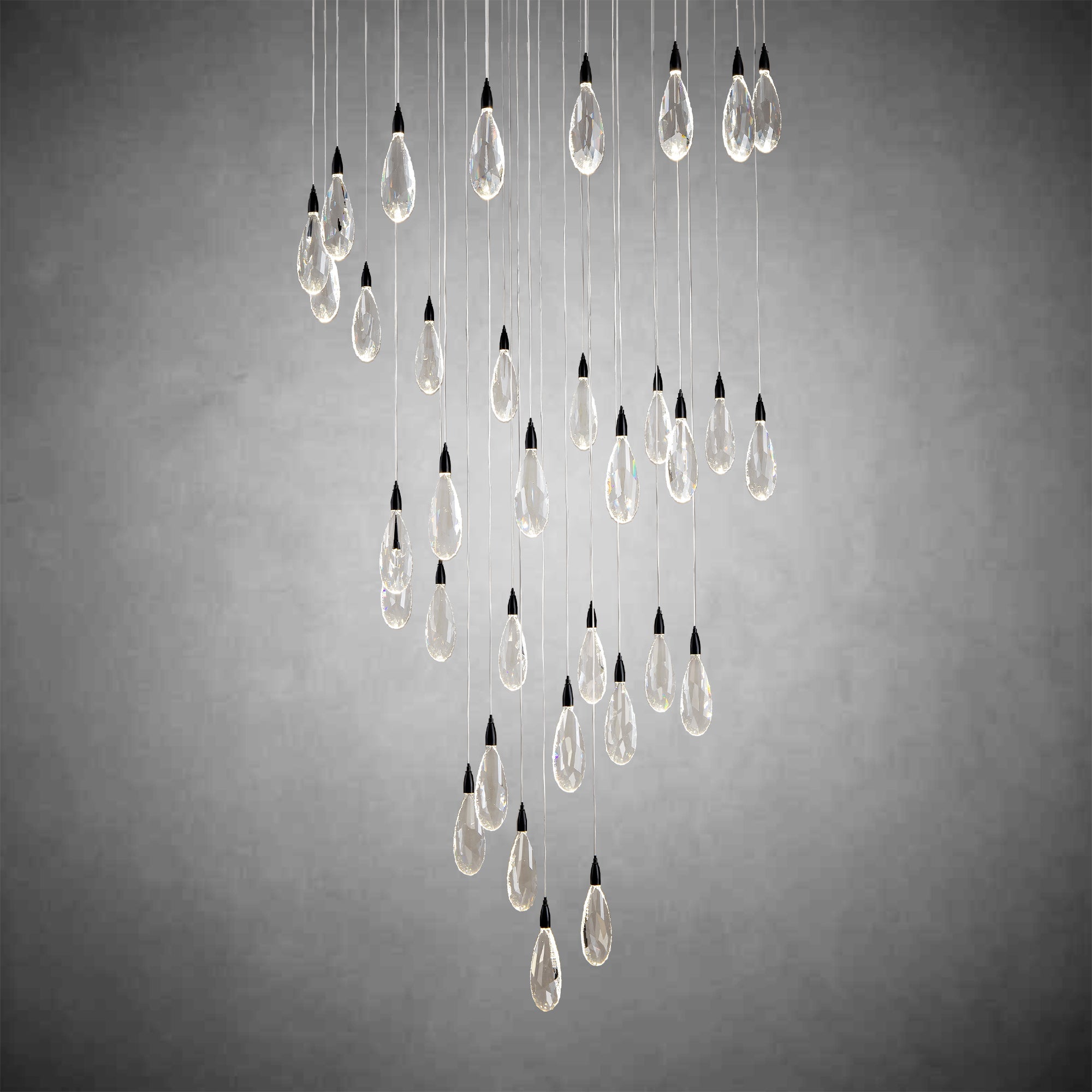 36" Black Crystal Chandelier, 43-Light Raindrop Chandelier