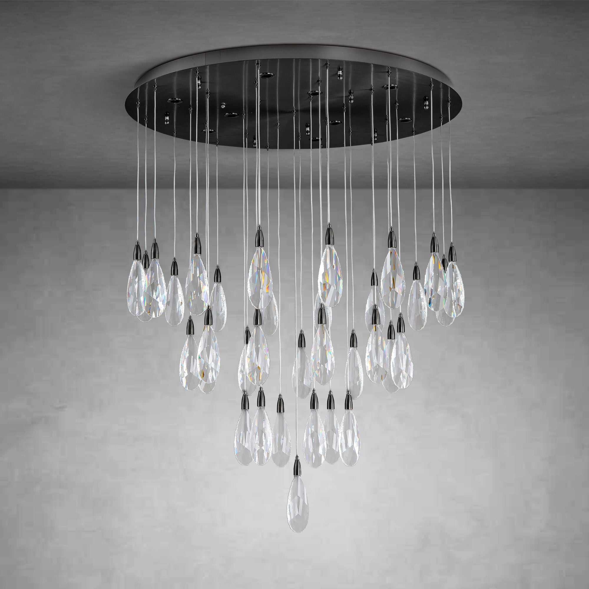 36" Black Crystal Chandelier, 43-Light Raindrop Chandelier