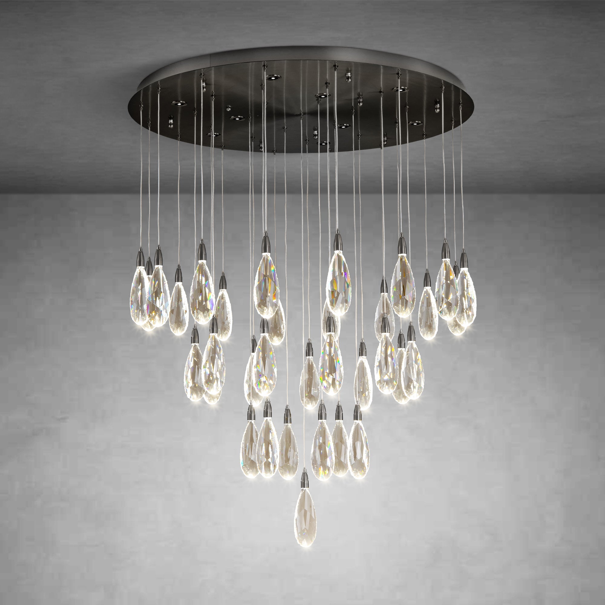 36" Black Crystal Chandelier, 43-Light Raindrop Chandelier