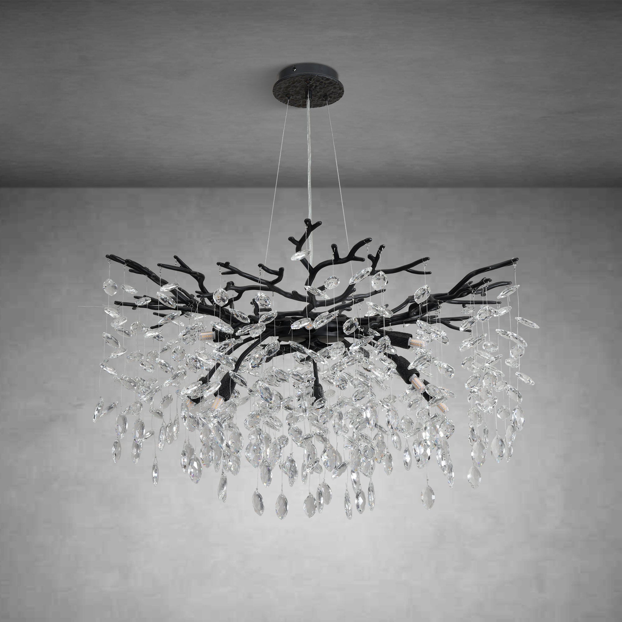 Tree branch-shaped black crystal chandelier