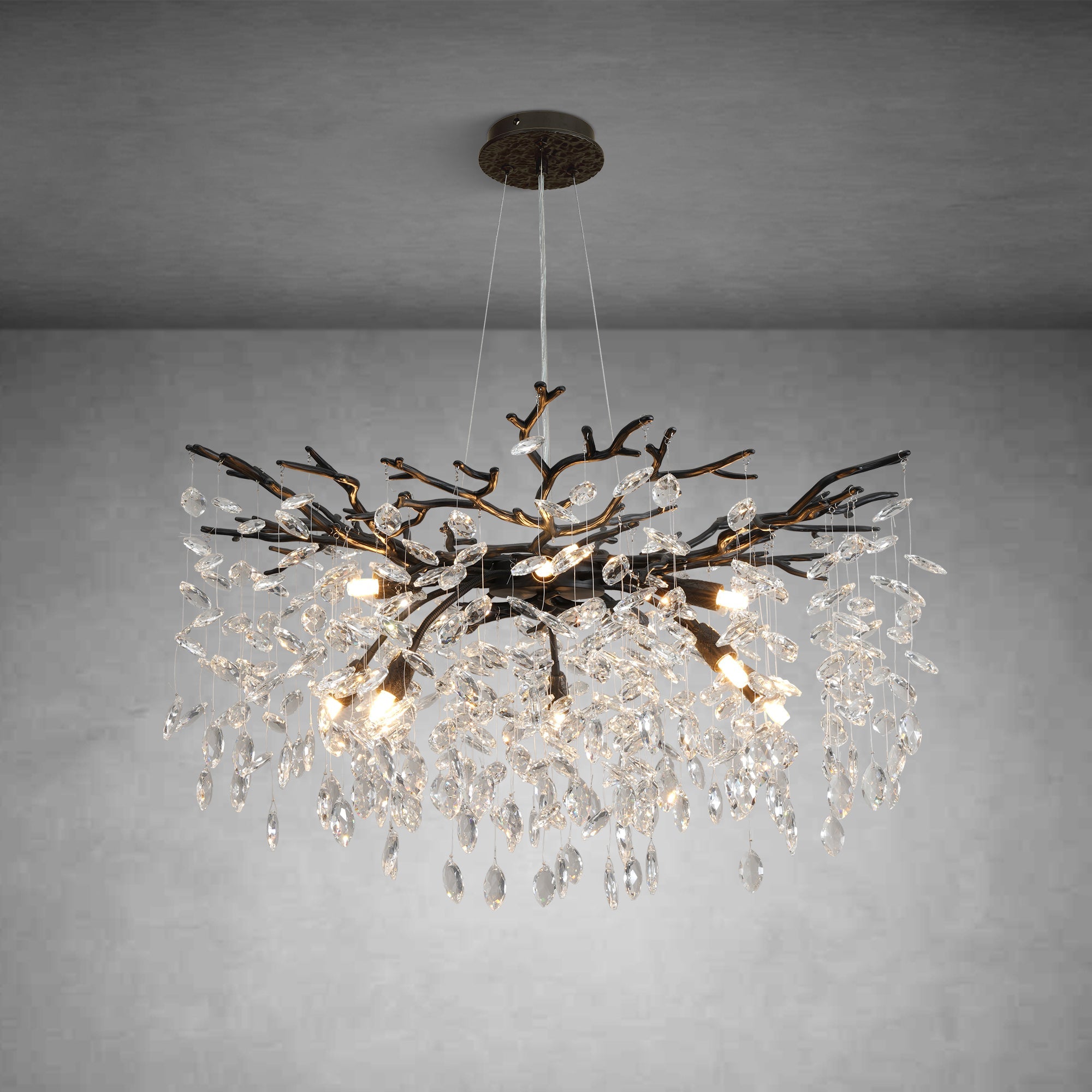 Tree branch-shaped black crystal chandelier