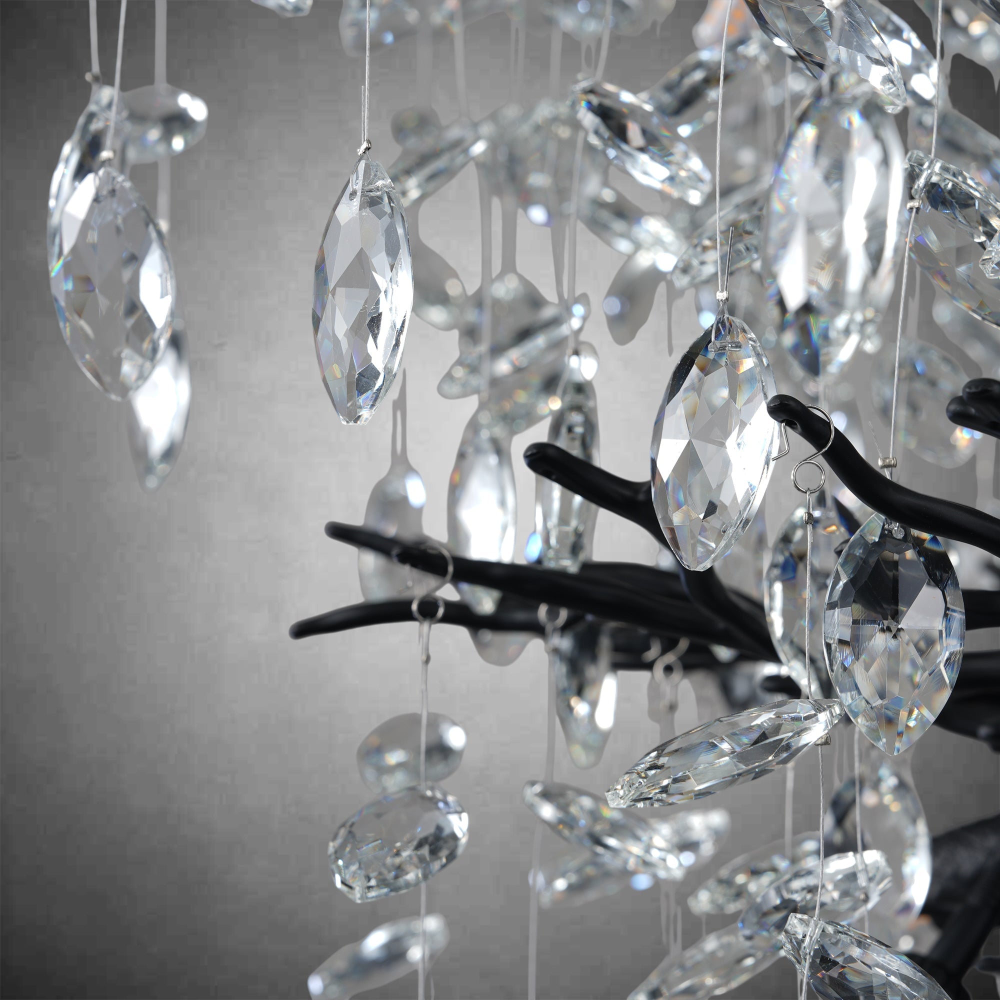 Tree branch-shaped black crystal chandelier
