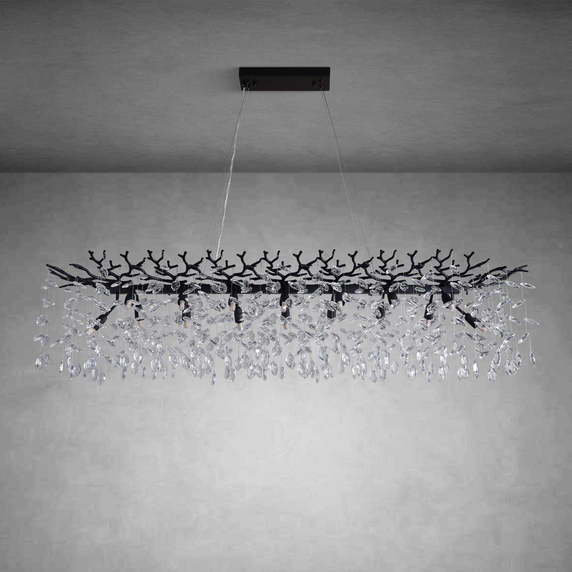 Tree branch-shaped black crystal chandelier