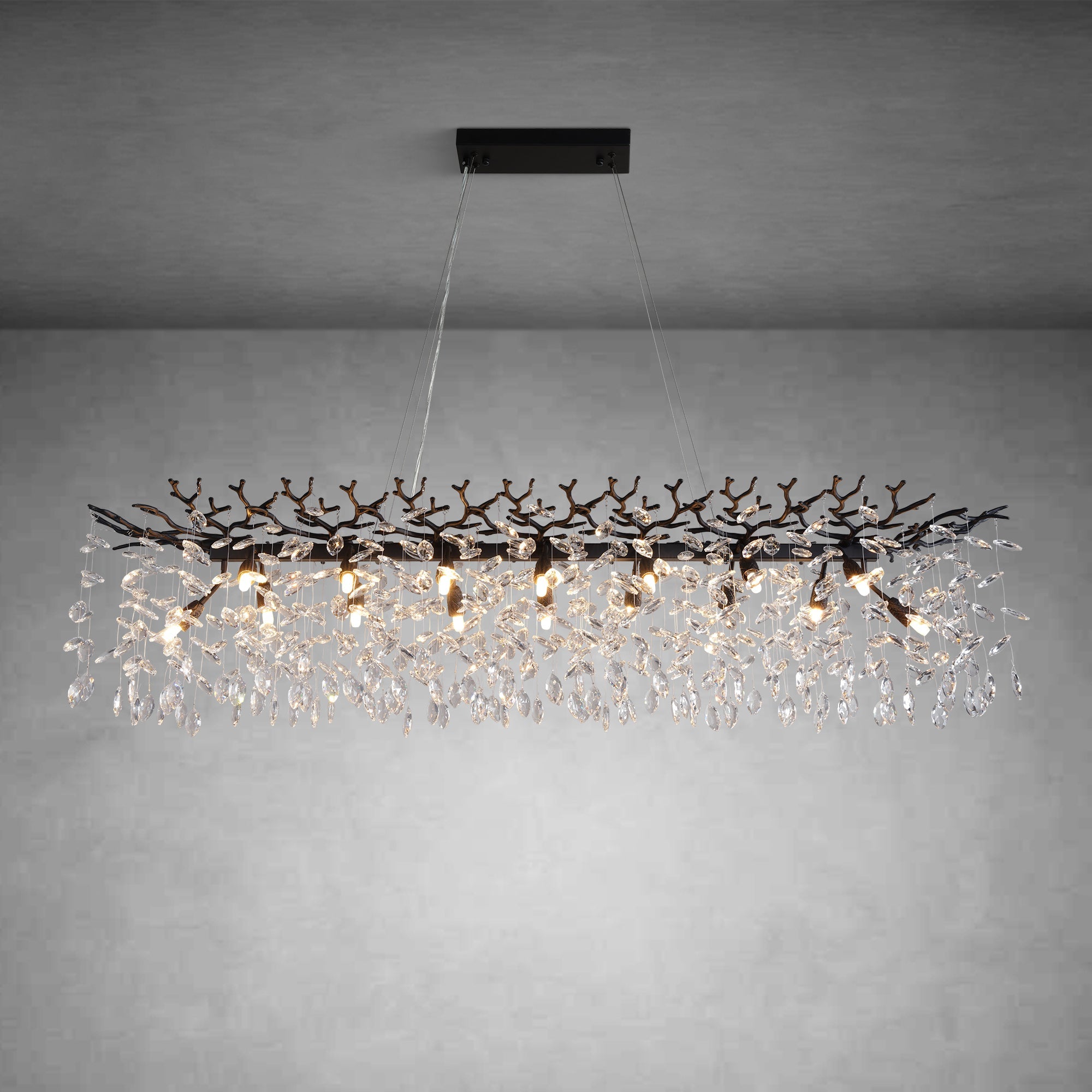 Tree branch-shaped black crystal chandelier