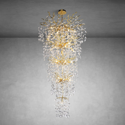 63-inch long crystal chandelier, 28-light modern gold branch chandelier