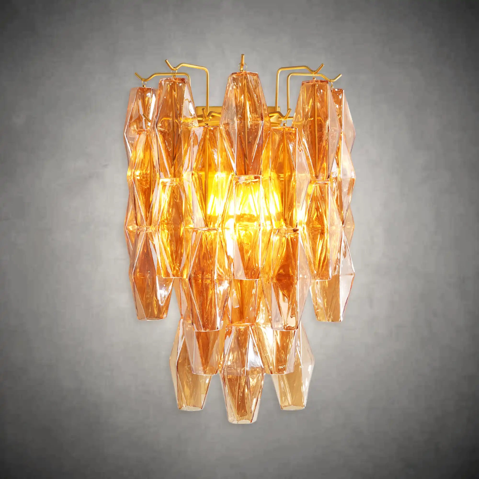 Brass Amber Glass Wall Sconce – Gold Finish for Modern Farmhouse