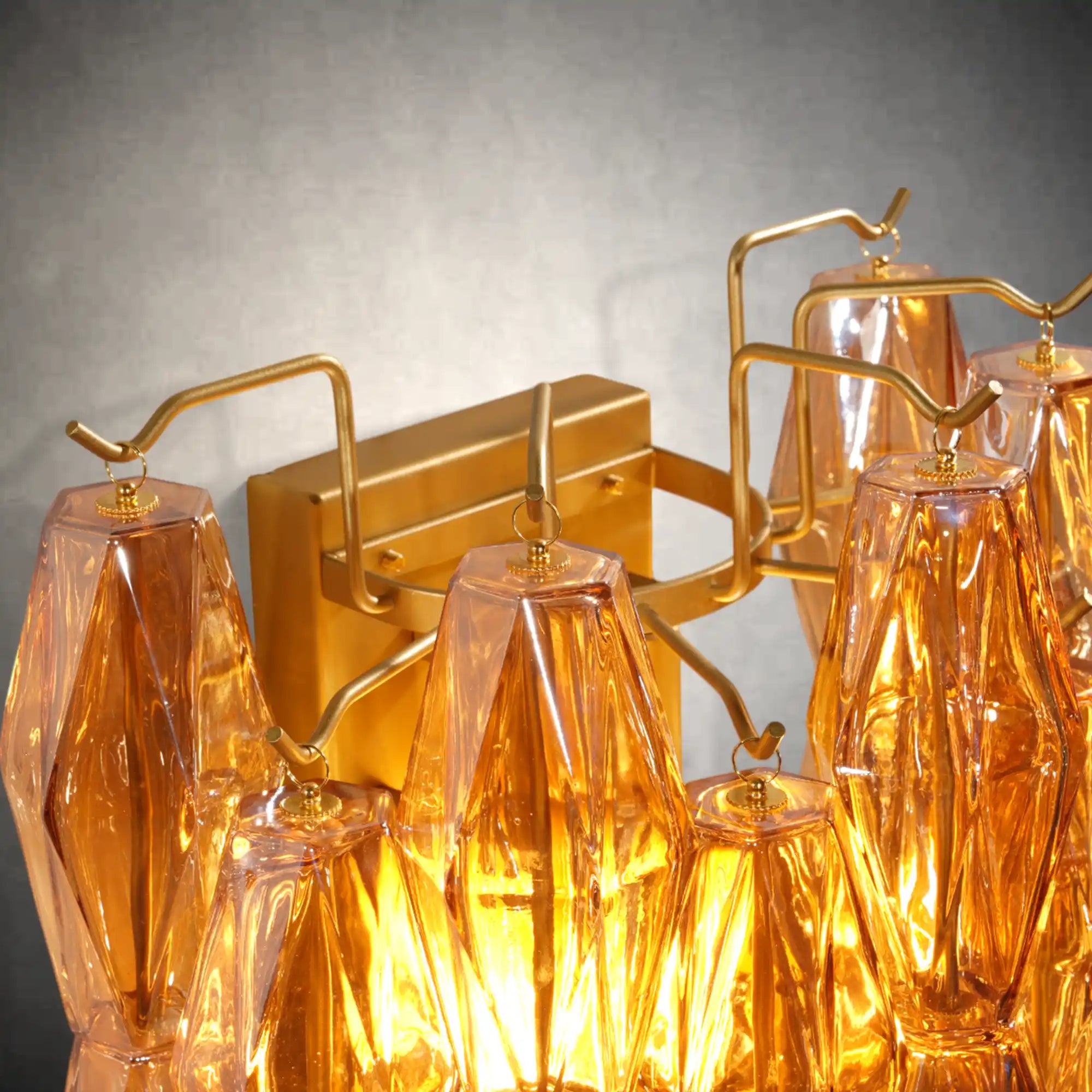 Brass Amber Glass Wall Sconce – Gold Finish for Modern Farmhouse