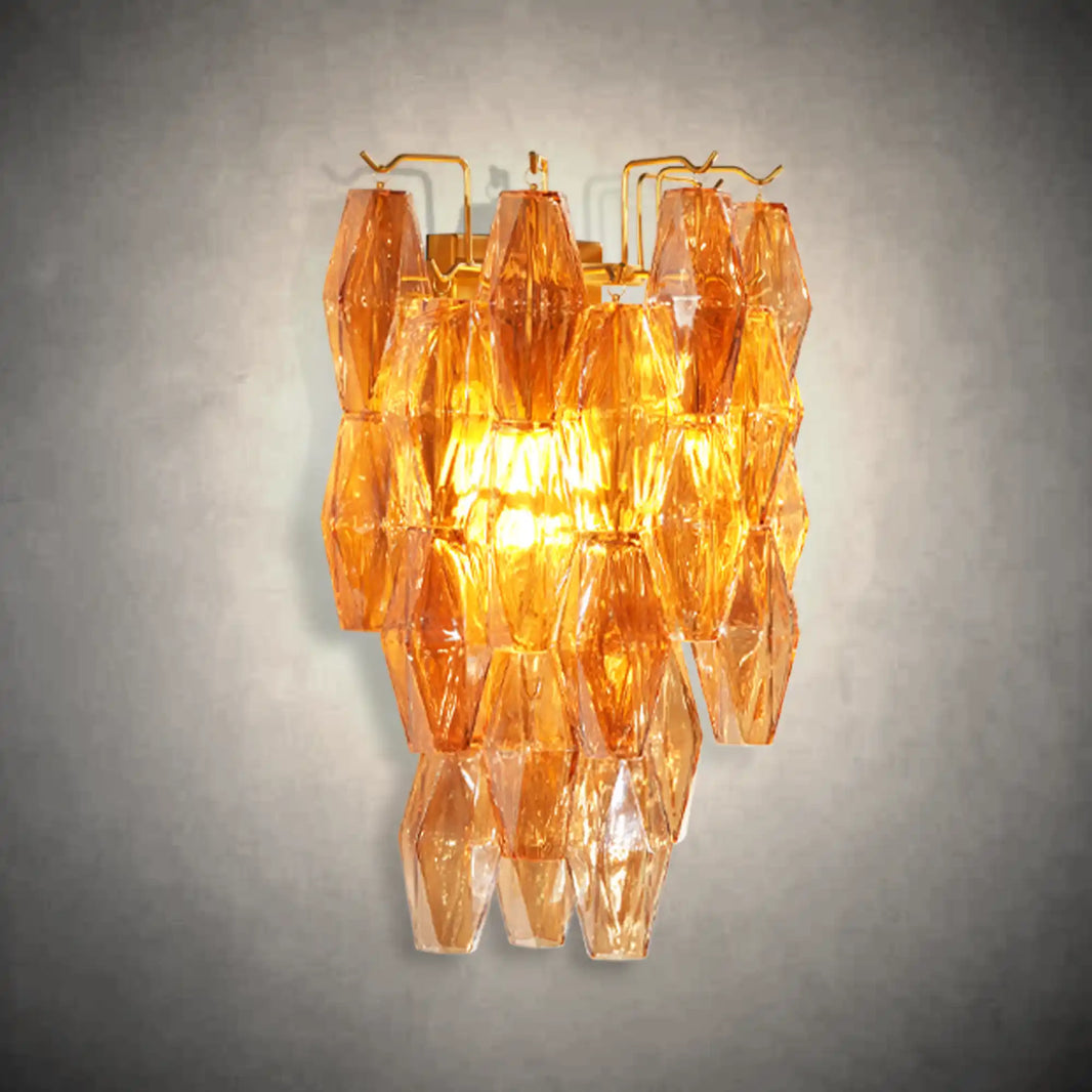 Brass Amber Glass Wall Sconce – Gold Finish for Modern Farmhouse