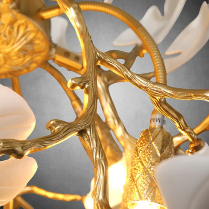 Gold Round Ceramic Ginkgo Leaf Chandelier 21.6"