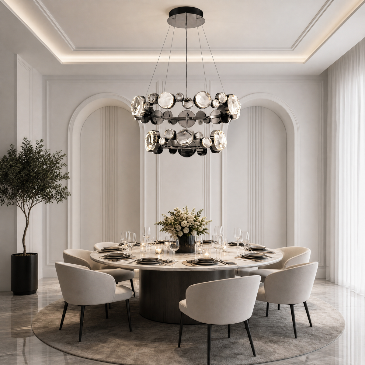 Yiosi Eclipse Two Ring Modern Crystal Chandelier