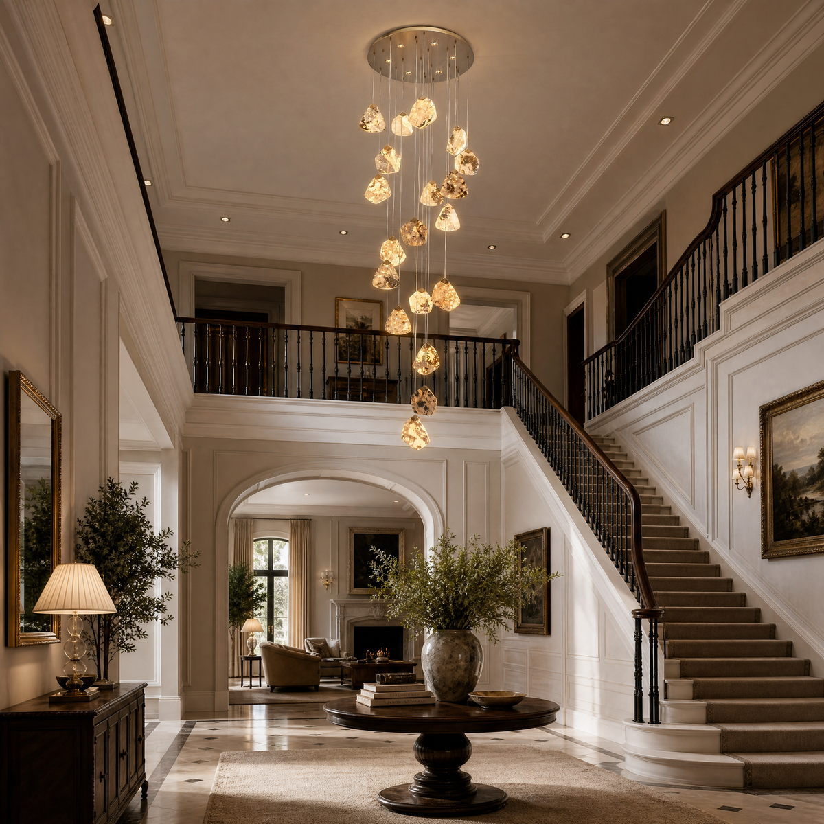 Natural Stone Chandelier in a foyer
