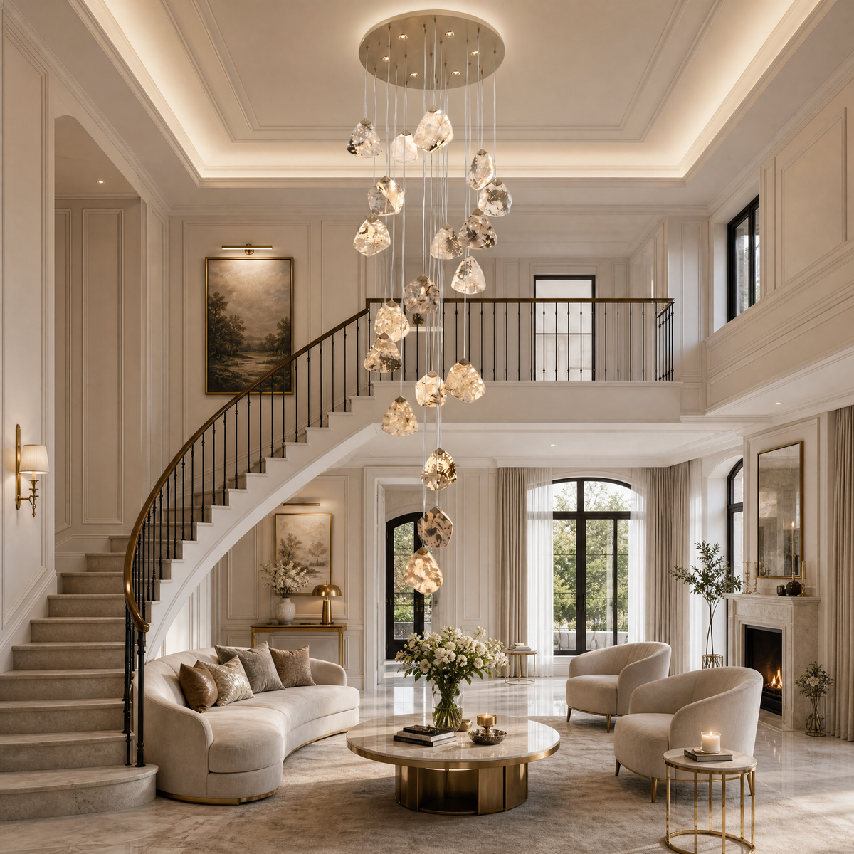 Natural Stone Chandelier in a staircase