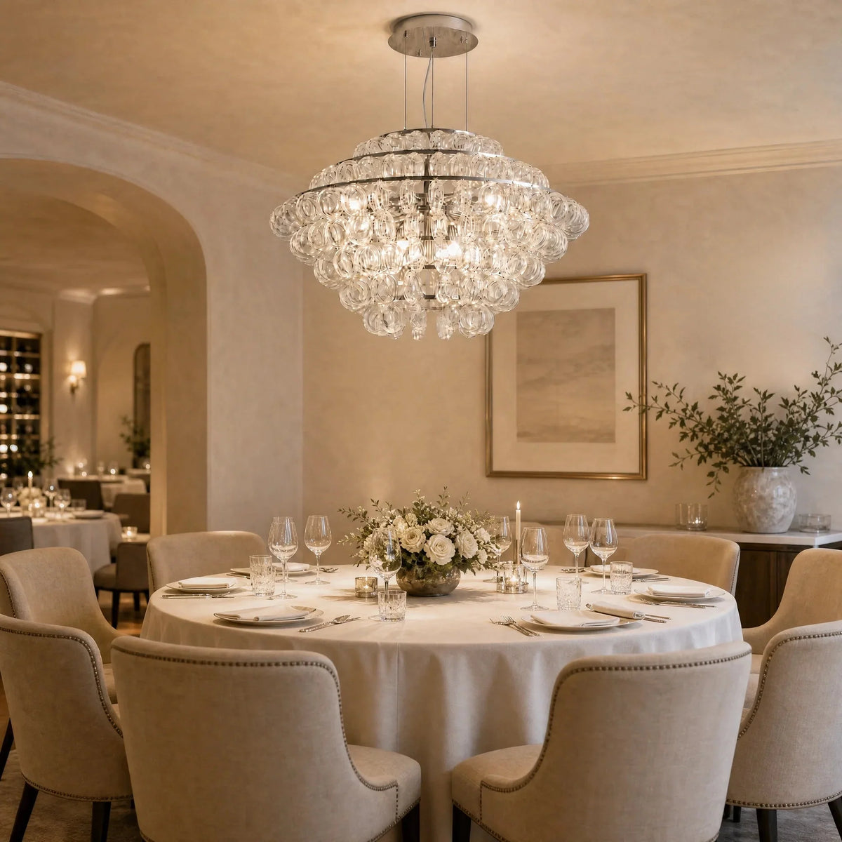 Modern Glass Chandelier in a living room
