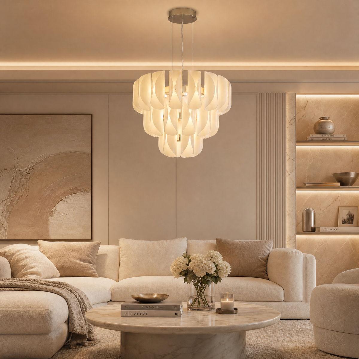 Modern Glass Chandelier in a great room
