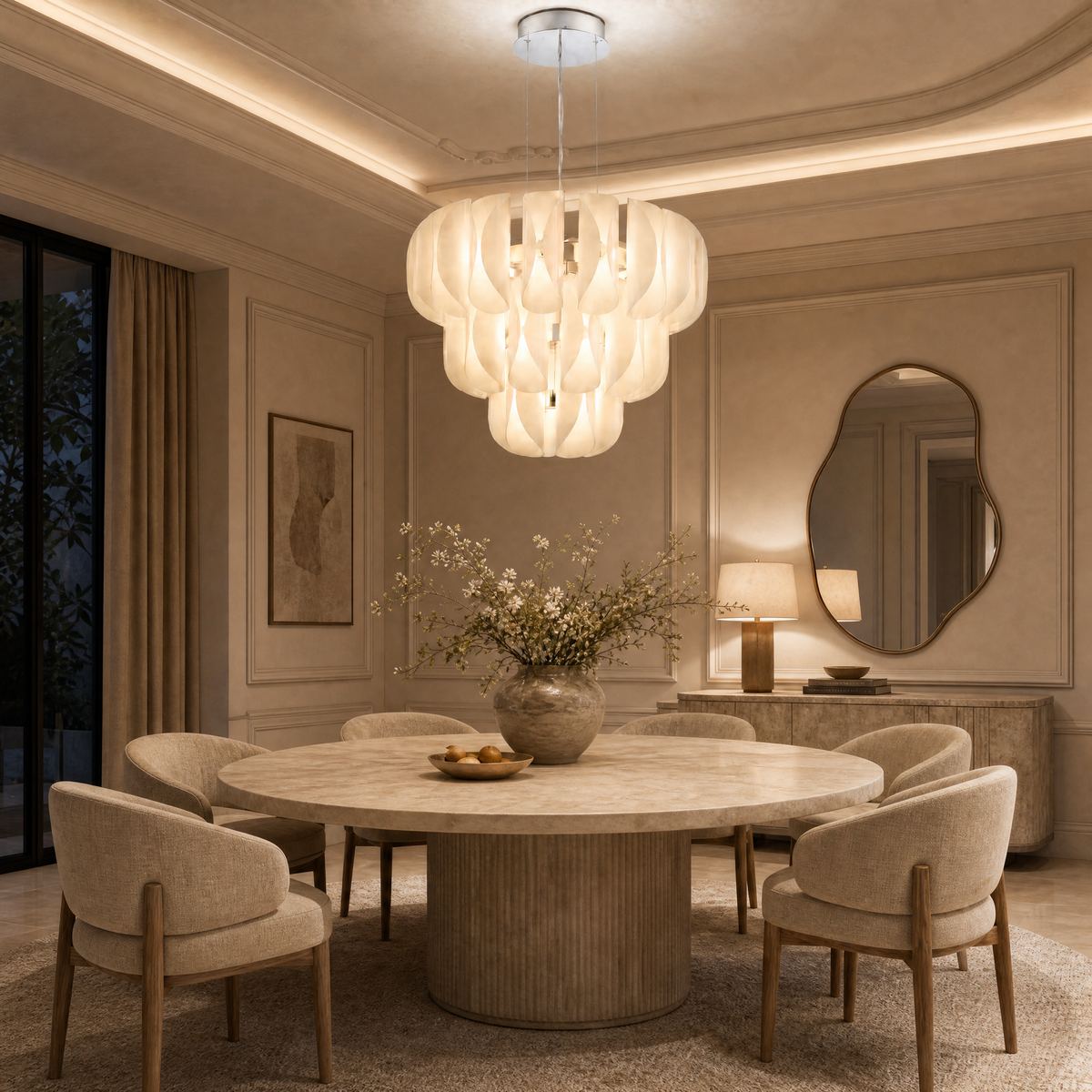 Modern Glass Chandelier in chrome