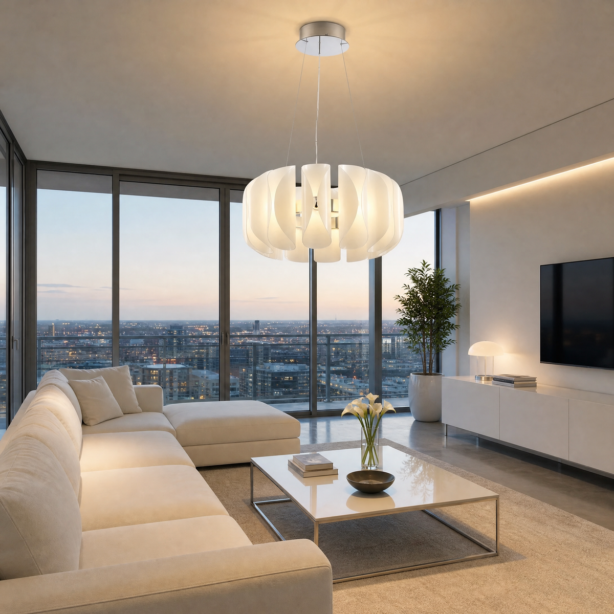 Modern Glass Chandelier in a dining room