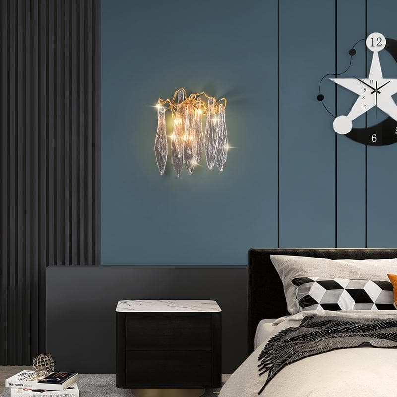 Luxury Flake Crystal Brass Wall Sconce with 3 LED Lights