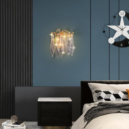 Luxury Flake Crystal Brass Wall Sconce with 3 LED Lights
