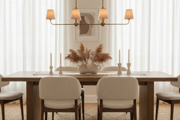 Adria Linear Chandelier styled in a modern dining room