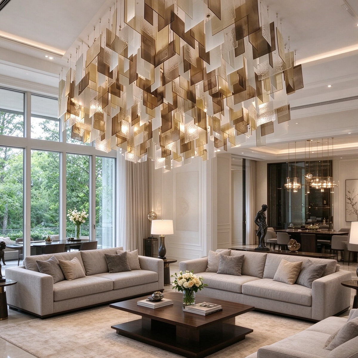 Modern Layered Textured Glass Panel Ceiling Light for Hotel Lobby/Living Room