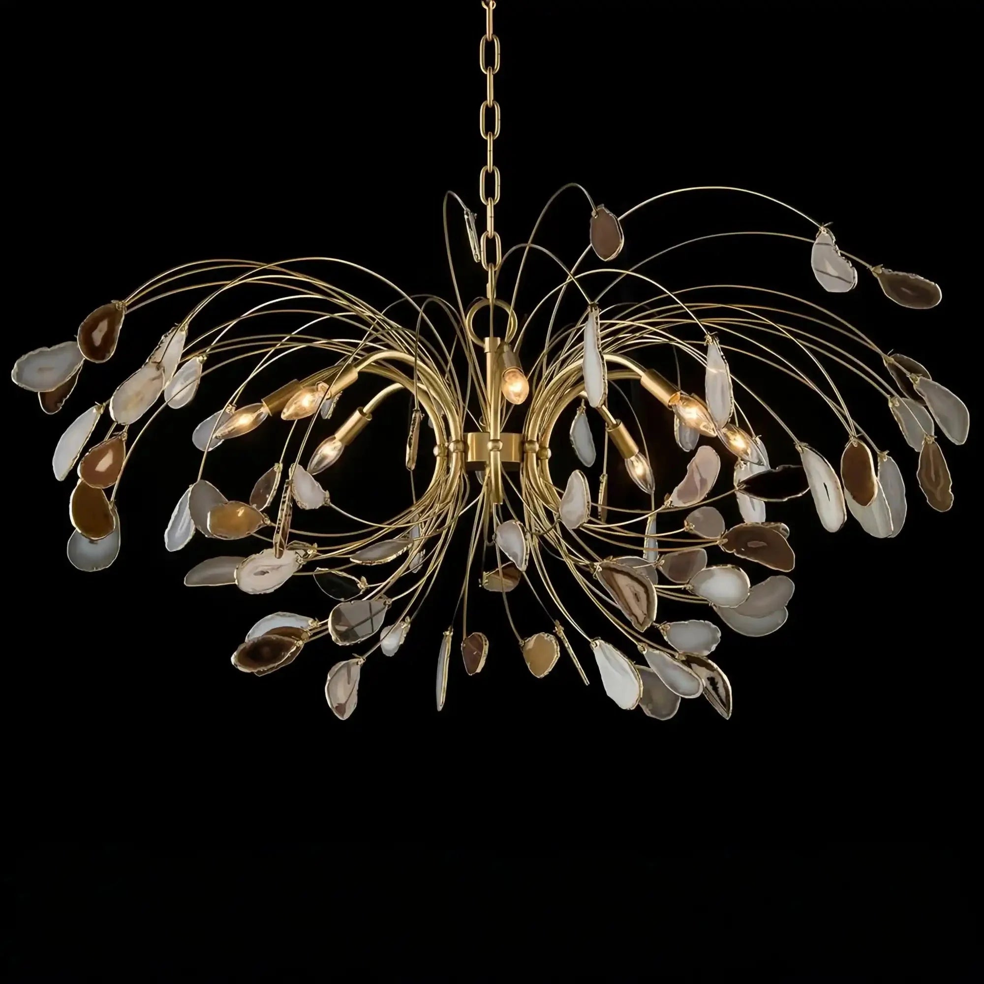 Agate and Brass Eight-Light Chandelier