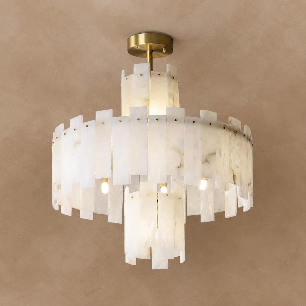 Alabaster Chandelier – Elegant Brass & White Alabaster Light Fixture