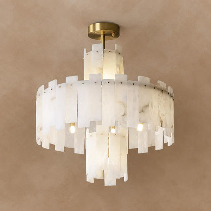 Alabaster Chandelier – Elegant Brass & White Alabaster Light Fixture