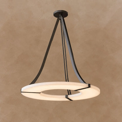 Alabaster Halo Pendant Light – Black & White LED Chandelier