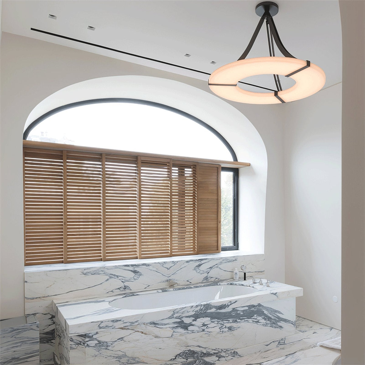 Alabaster Halo Pendant Light – Black & White LED Chandelier
