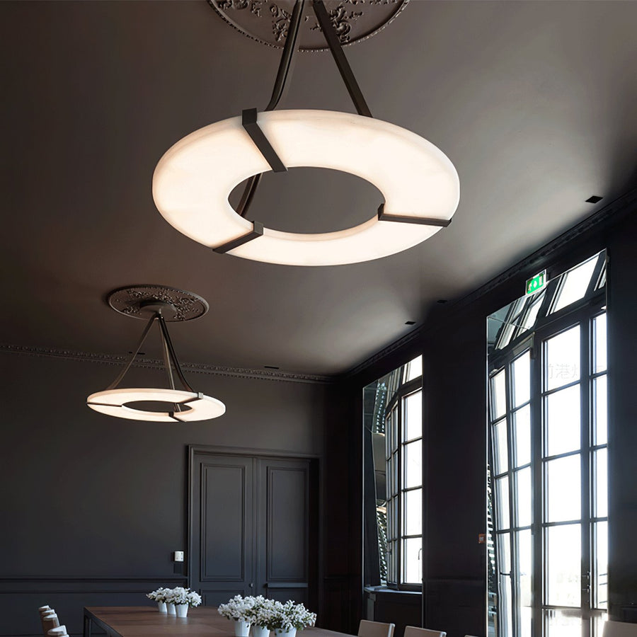 Alabaster Halo Pendant Light – Black & White LED Chandelier