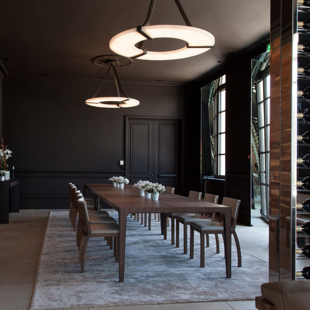 Alabaster Halo Pendant Light – Black & White LED Chandelier