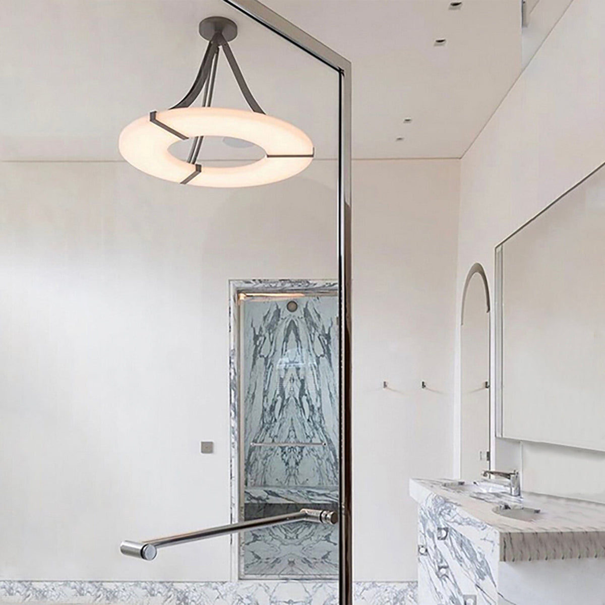 Alabaster Halo Pendant Light – Black & White LED Chandelier