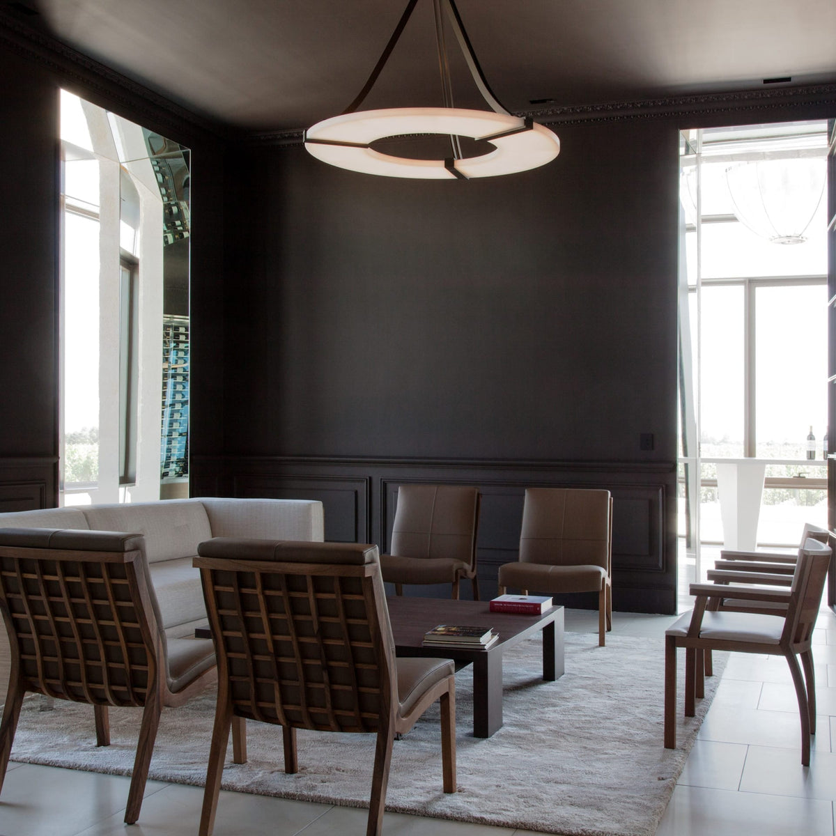 Alabaster Halo Pendant Light – Black & White LED Chandelier