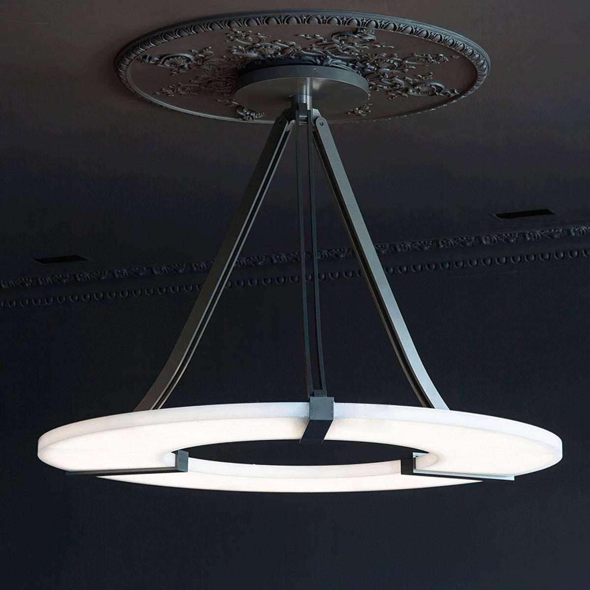 Alabaster Halo Pendant Light – Black & White LED Chandelier