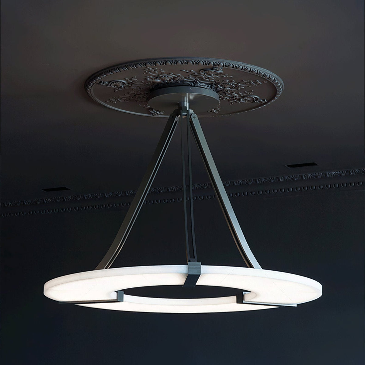 Alabaster Halo Pendant Light – Black & White LED Chandelier