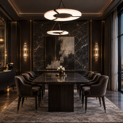 Alabaster Halo Pendant Light – Black & White LED Chandelier