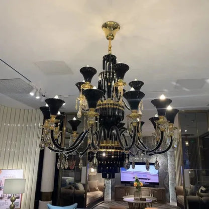 American Traditional Branch Crystal Chandelier with Candle Design in Black and Gold