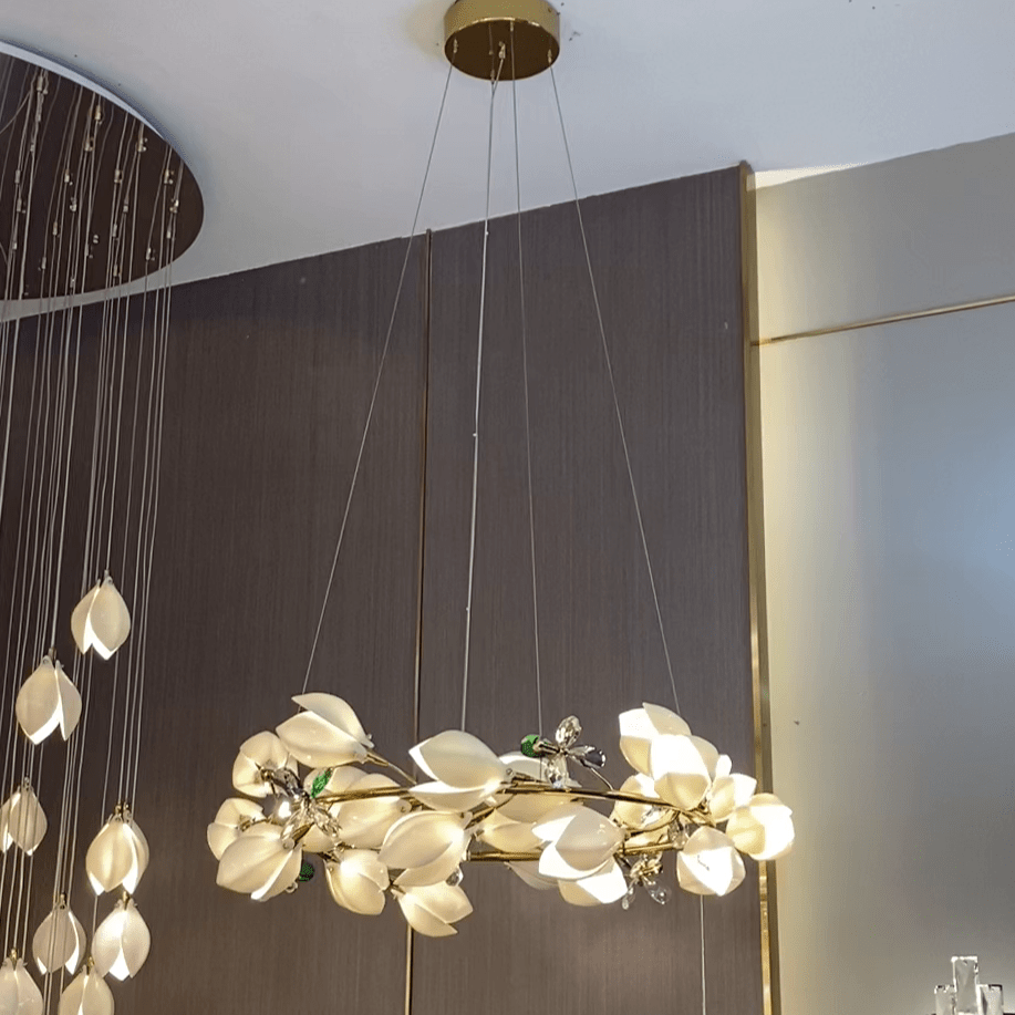 Art Design Creative Ceramic Magnolia Ring/Linear Chandelier for Bedroom/Living Room/Dining Room/Kitchen Island