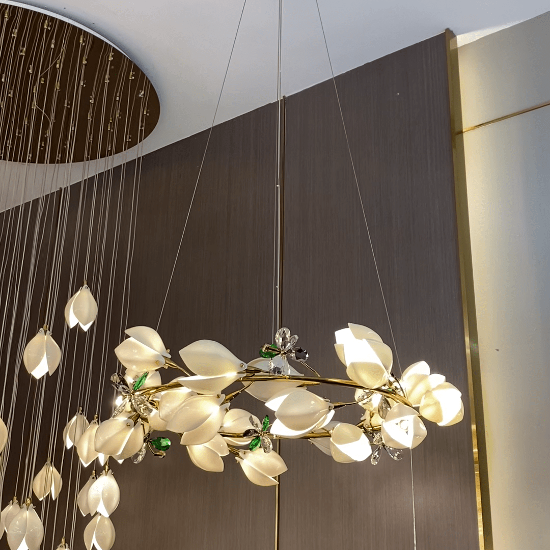 Art Design Creative Ceramic Magnolia Ring/Linear Chandelier for Bedroom/Living Room/Dining Room/Kitchen Island