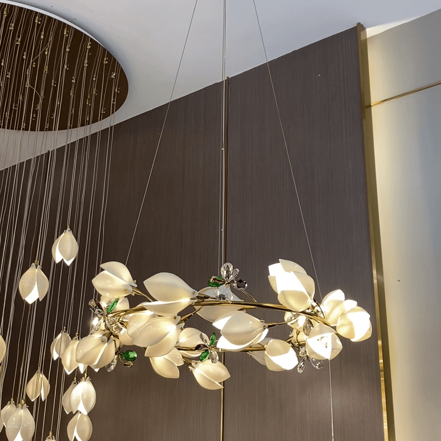 Art Design Creative Ceramic Magnolia Ring/Linear Chandelier for Bedroom/Living Room/Dining Room/Kitchen Island