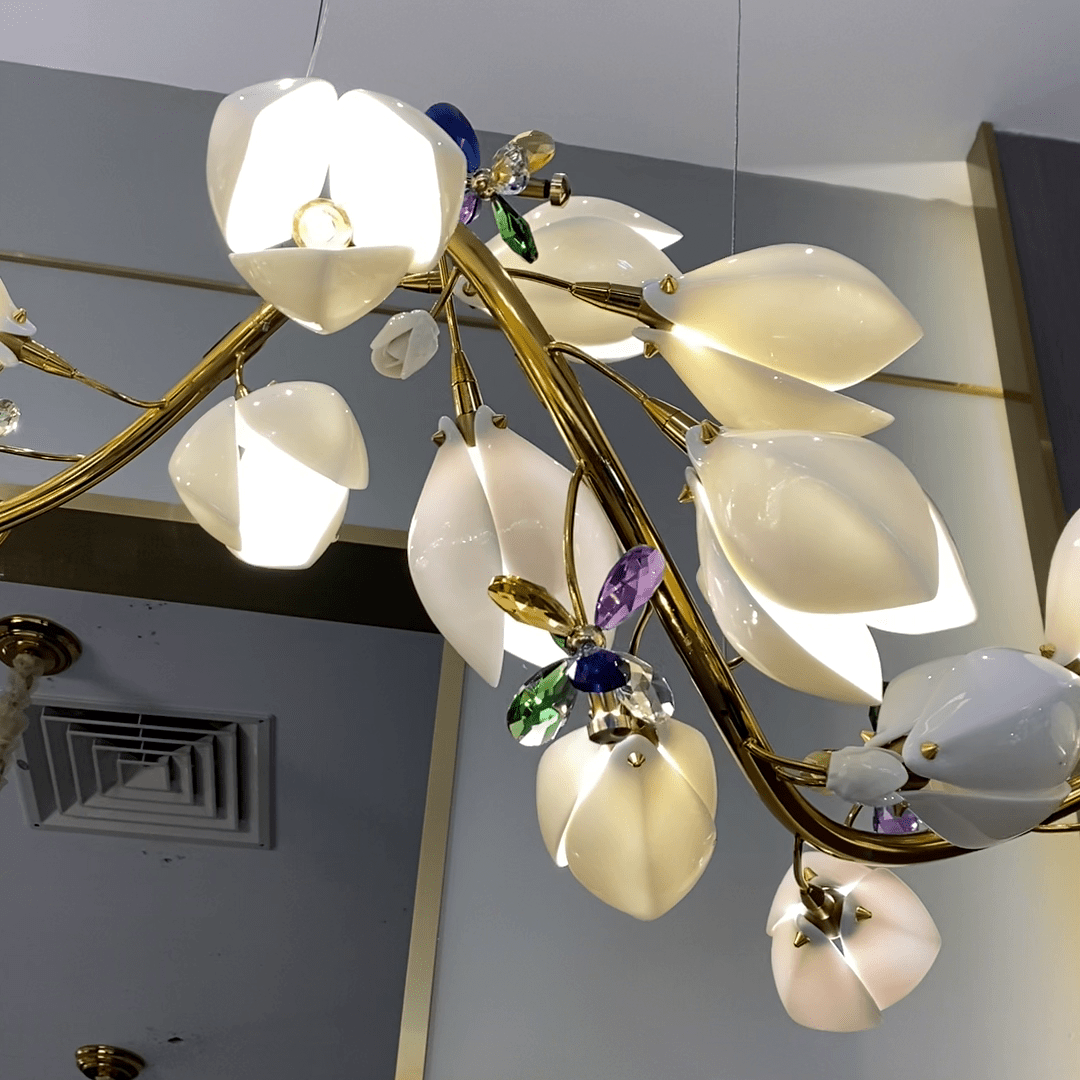 Art Design Creative Ceramic Magnolia Ring/Linear Chandelier for Bedroom/Living Room/Dining Room/Kitchen Island