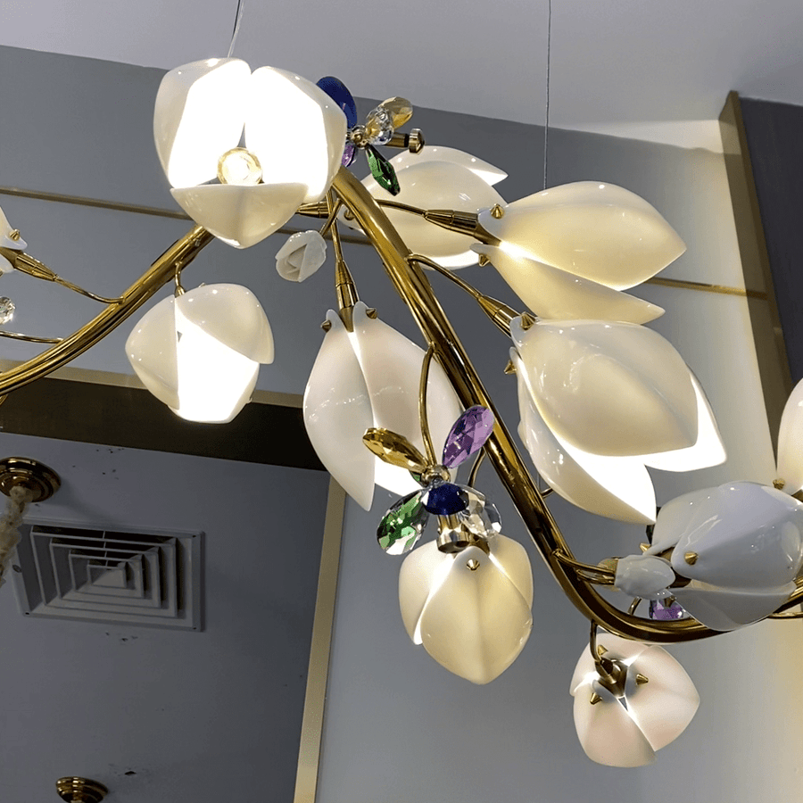 Art Design Creative Ceramic Magnolia Ring/Linear Chandelier for Bedroom/Living Room/Dining Room/Kitchen Island