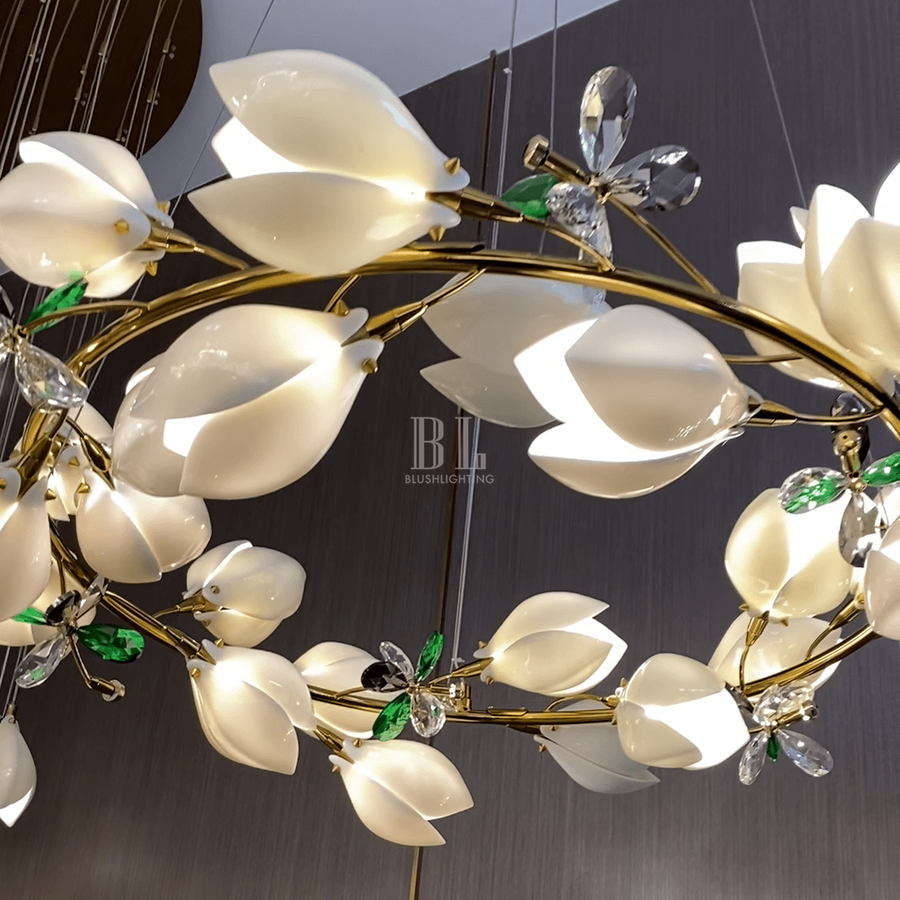 Art Design Creative Ceramic Magnolia Ring/Linear Chandelier for Bedroom/Living Room/Dining Room/Kitchen Island