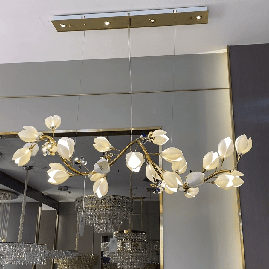 Art Design Creative Ceramic Magnolia Ring/Linear Chandelier for Bedroom/Living Room/Dining Room/Kitchen Island
