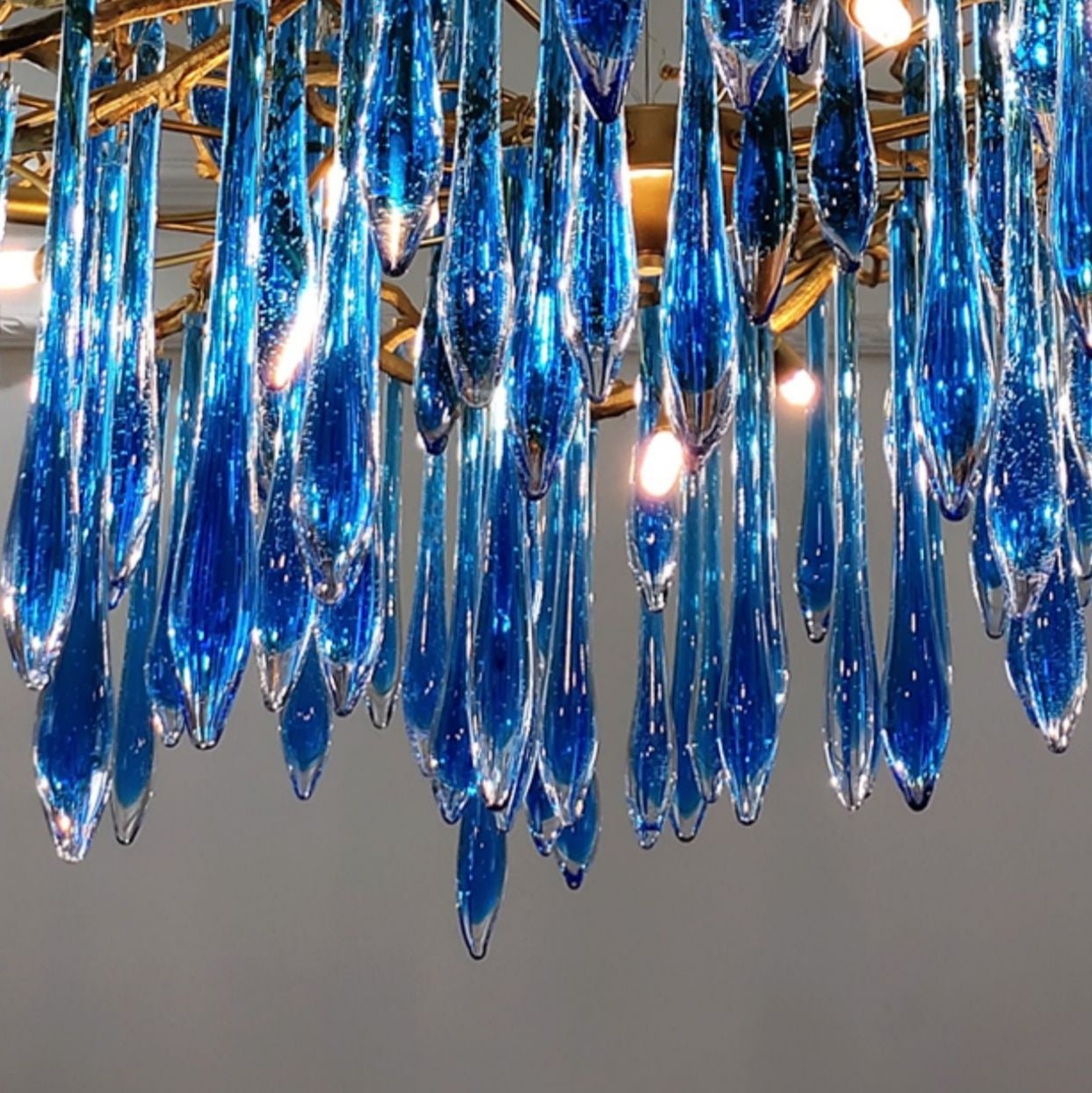 Artistic Branch Chandelier with Blue Glaze Drops for Dining Room